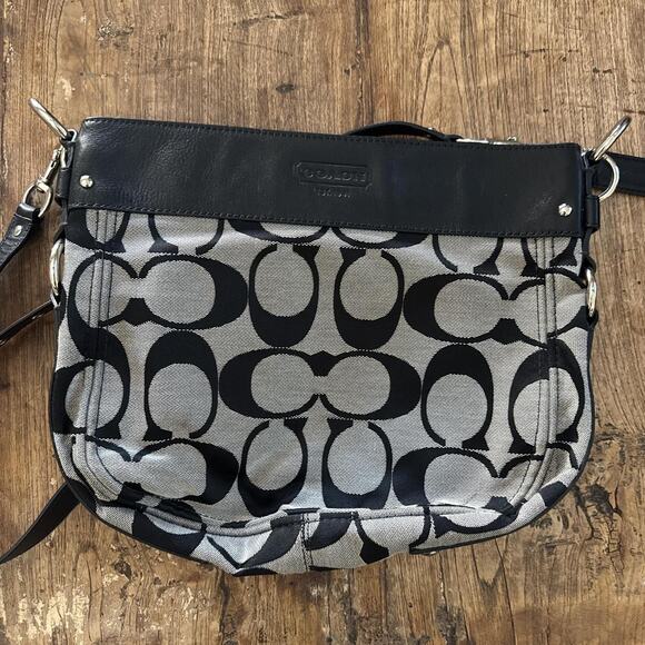 Coach black gray purse 14708 shoulder monogrammed C Bag - Picture 1 of 6
